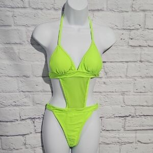 Neon Green Cutout Halter One-Piece Swimsuit - Women Swim